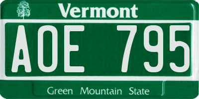 VT license plate AOE795