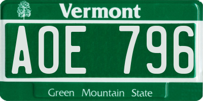 VT license plate AOE796