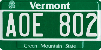 VT license plate AOE802