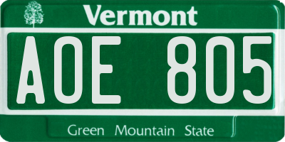 VT license plate AOE805