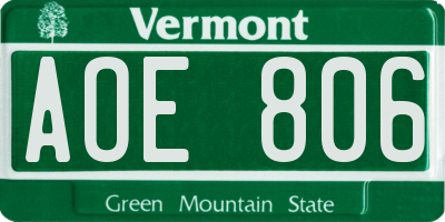 VT license plate AOE806