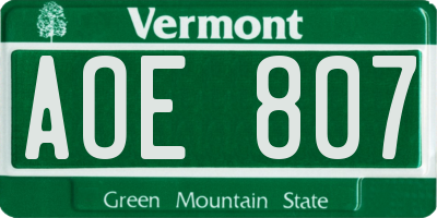 VT license plate AOE807
