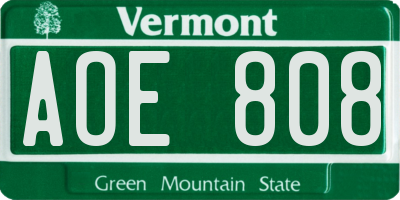 VT license plate AOE808