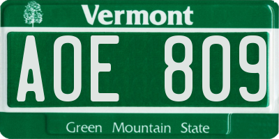 VT license plate AOE809