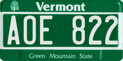 VT license plate AOE822