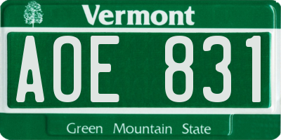 VT license plate AOE831