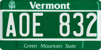 VT license plate AOE832