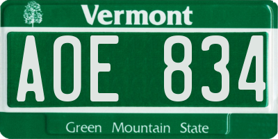 VT license plate AOE834