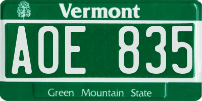 VT license plate AOE835