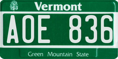 VT license plate AOE836