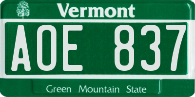 VT license plate AOE837