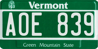 VT license plate AOE839