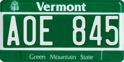 VT license plate AOE845