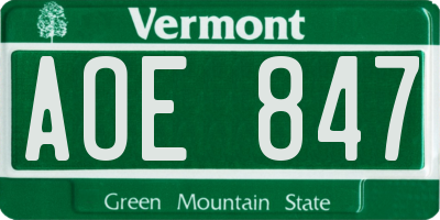 VT license plate AOE847