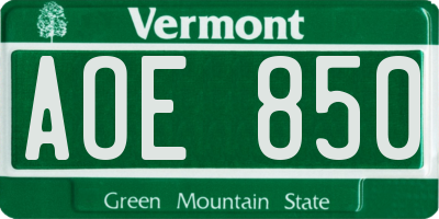 VT license plate AOE850