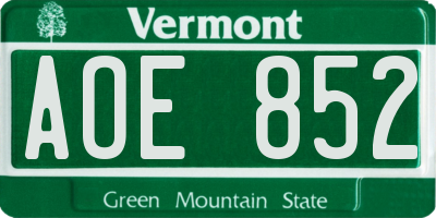 VT license plate AOE852