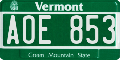 VT license plate AOE853