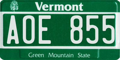 VT license plate AOE855