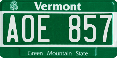 VT license plate AOE857