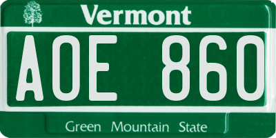 VT license plate AOE860