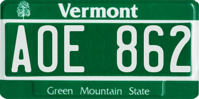 VT license plate AOE862
