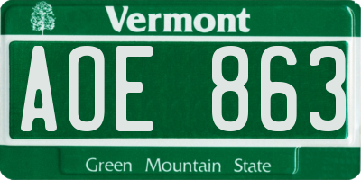 VT license plate AOE863