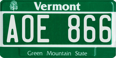 VT license plate AOE866