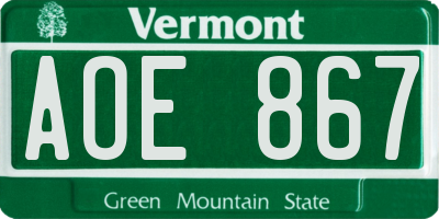VT license plate AOE867