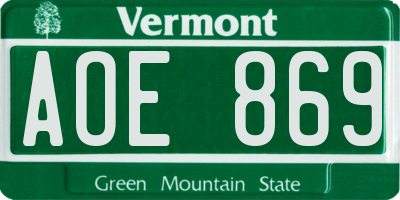 VT license plate AOE869