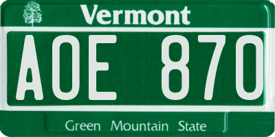VT license plate AOE870