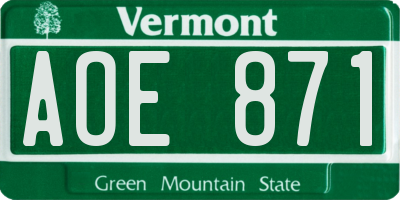 VT license plate AOE871
