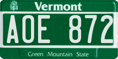 VT license plate AOE872