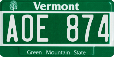 VT license plate AOE874