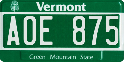 VT license plate AOE875