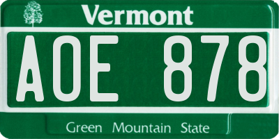 VT license plate AOE878
