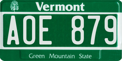 VT license plate AOE879