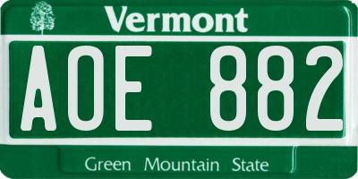 VT license plate AOE882