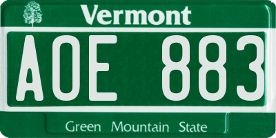VT license plate AOE883