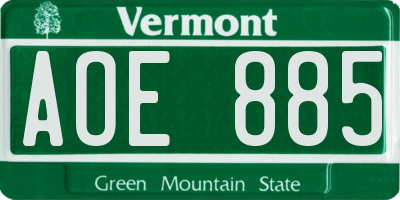 VT license plate AOE885