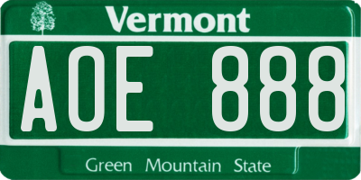 VT license plate AOE888