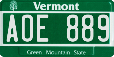 VT license plate AOE889