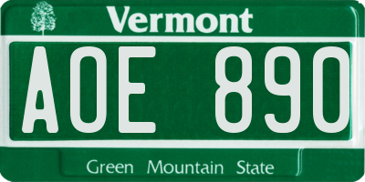 VT license plate AOE890
