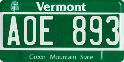 VT license plate AOE893