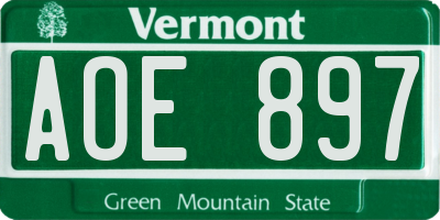 VT license plate AOE897