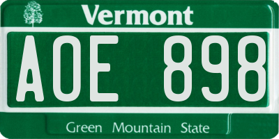 VT license plate AOE898