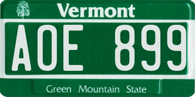 VT license plate AOE899