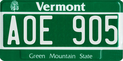 VT license plate AOE905
