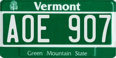 VT license plate AOE907