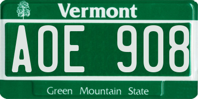 VT license plate AOE908