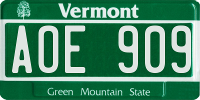 VT license plate AOE909
